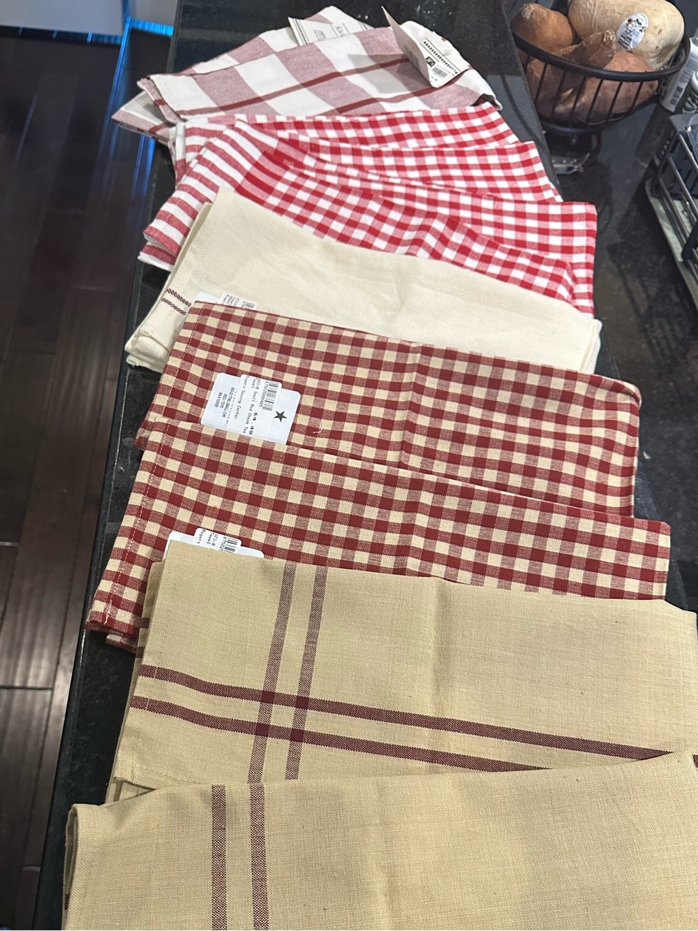 Set of 11 Assorted Checked and Solid Kitchen Towels - Red, Cream, Beige